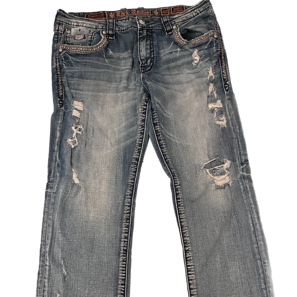 Rock Revival Men's Distressed Blue Straight Jeans